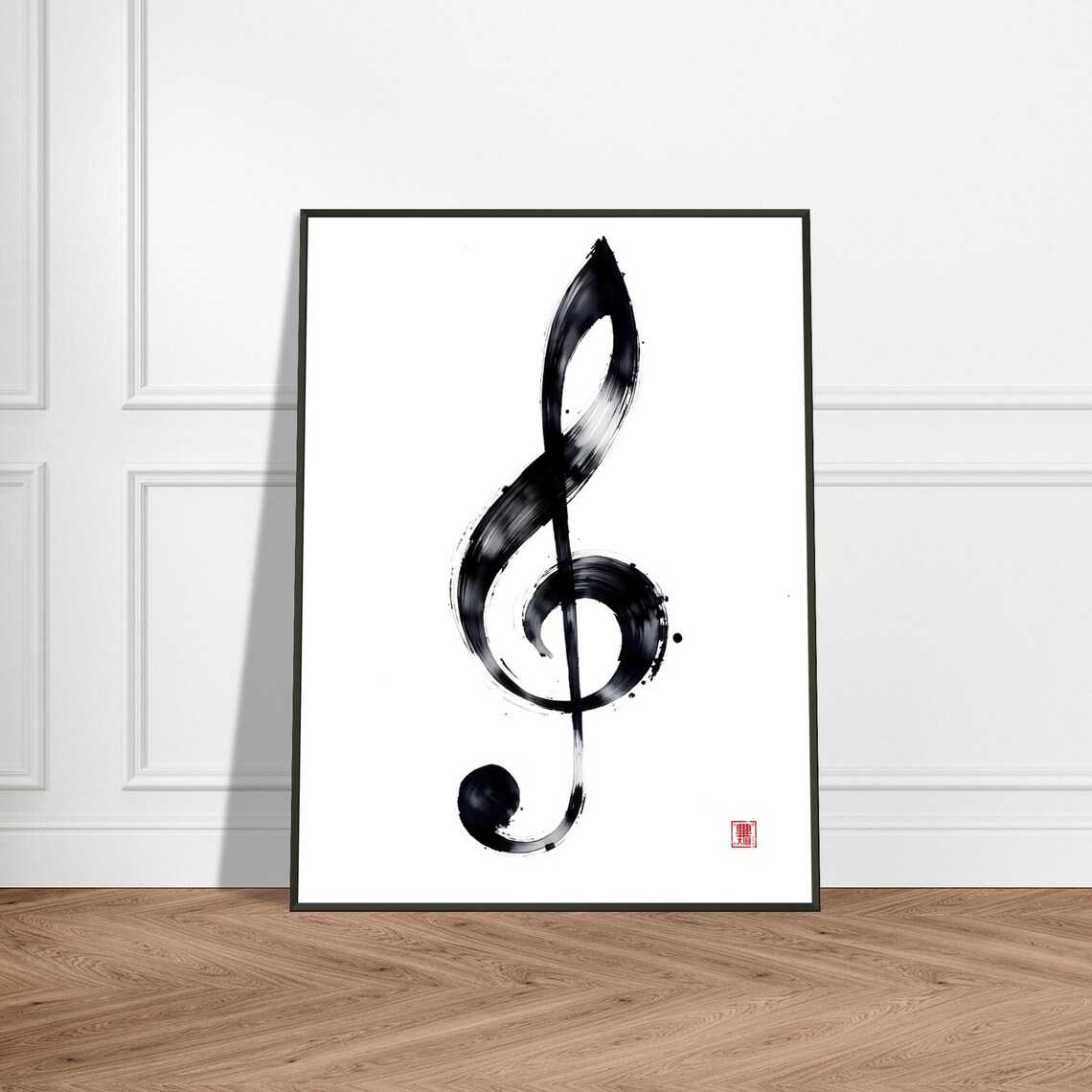 Treble Clef Single Black Ink Brushstroke Music Poster Artwork
