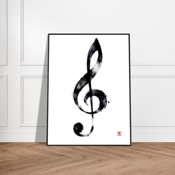 Treble Clef Single Black Ink Brushstroke Music Poster Artwork