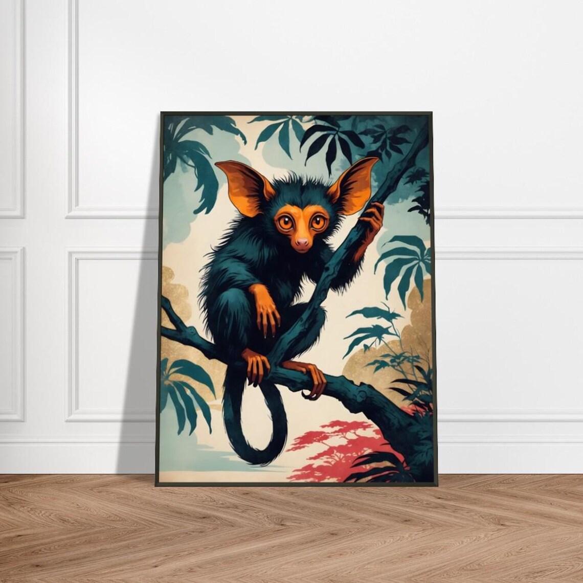 Aye-Aye Lemur in Mystical Jungle Japanese Inspired Art Poster