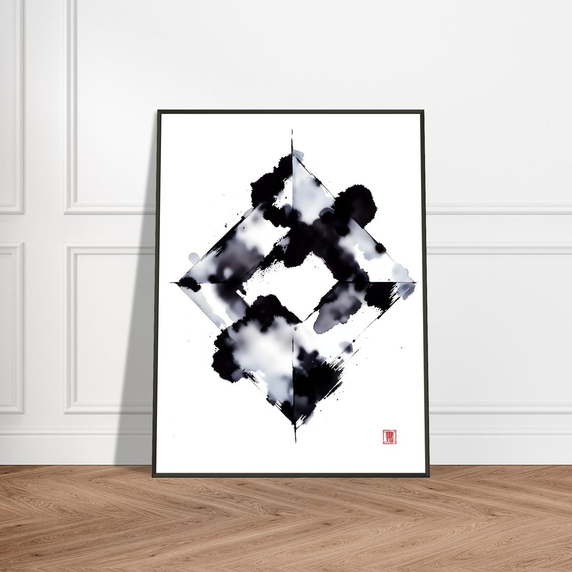 Abstract Black Ink Diamond Geometric Splash Poster Modern Art