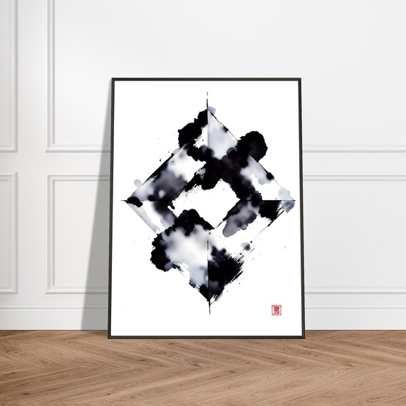 Abstract Black Ink Diamond Geometric Splash Poster Modern Art