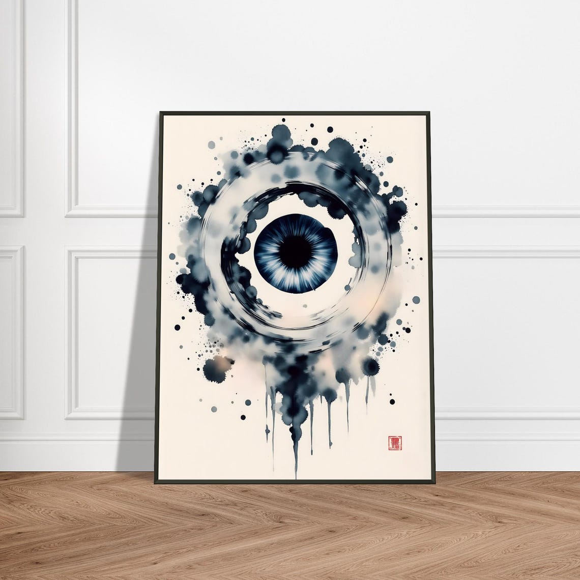 Mystic Giant Blue Eye in Ink Splash Circle Surreal Vision Poster