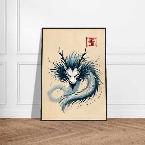 Japanese Dragon Art Poster Minimalist Wall Decor Museumquality Matte Paper Framed Zen Print Traditional Artwork