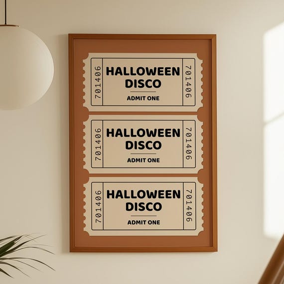 Halloween Disco Retro Ticket Print Art Seasonal Decoration For Party Poster Decor