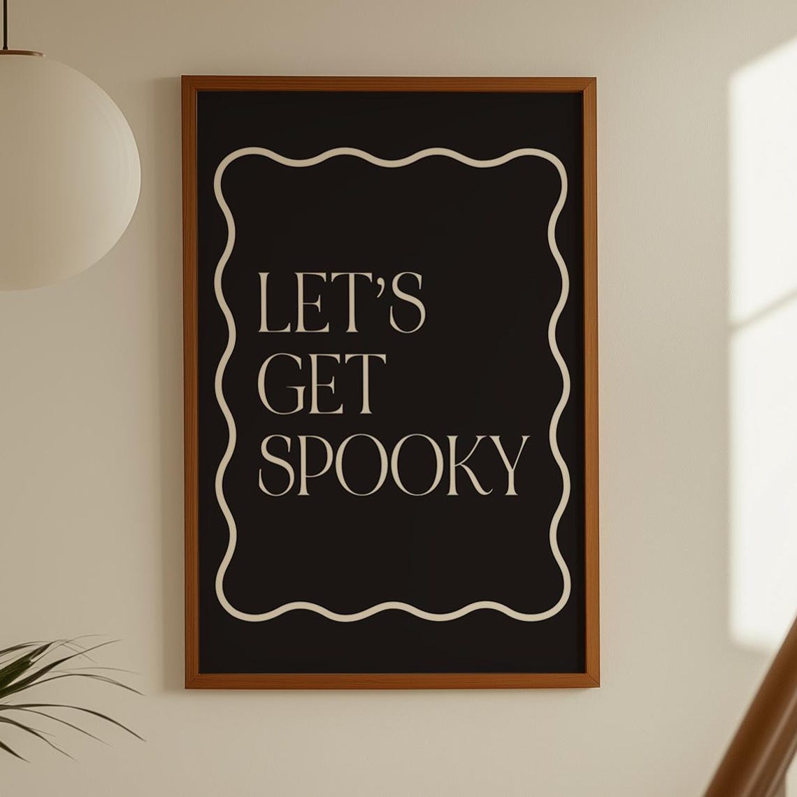 Lets Get Spooky Retro Halloween Wall Art Decorations Sign Autumn Decor Black And White