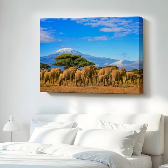Elephant Herd Mount Kilimanjaro African Safari Wildlife Art Poster