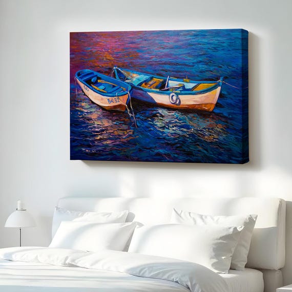 Fishing Boats Canvas Wall Painting Nature Art Decor Landscape Table