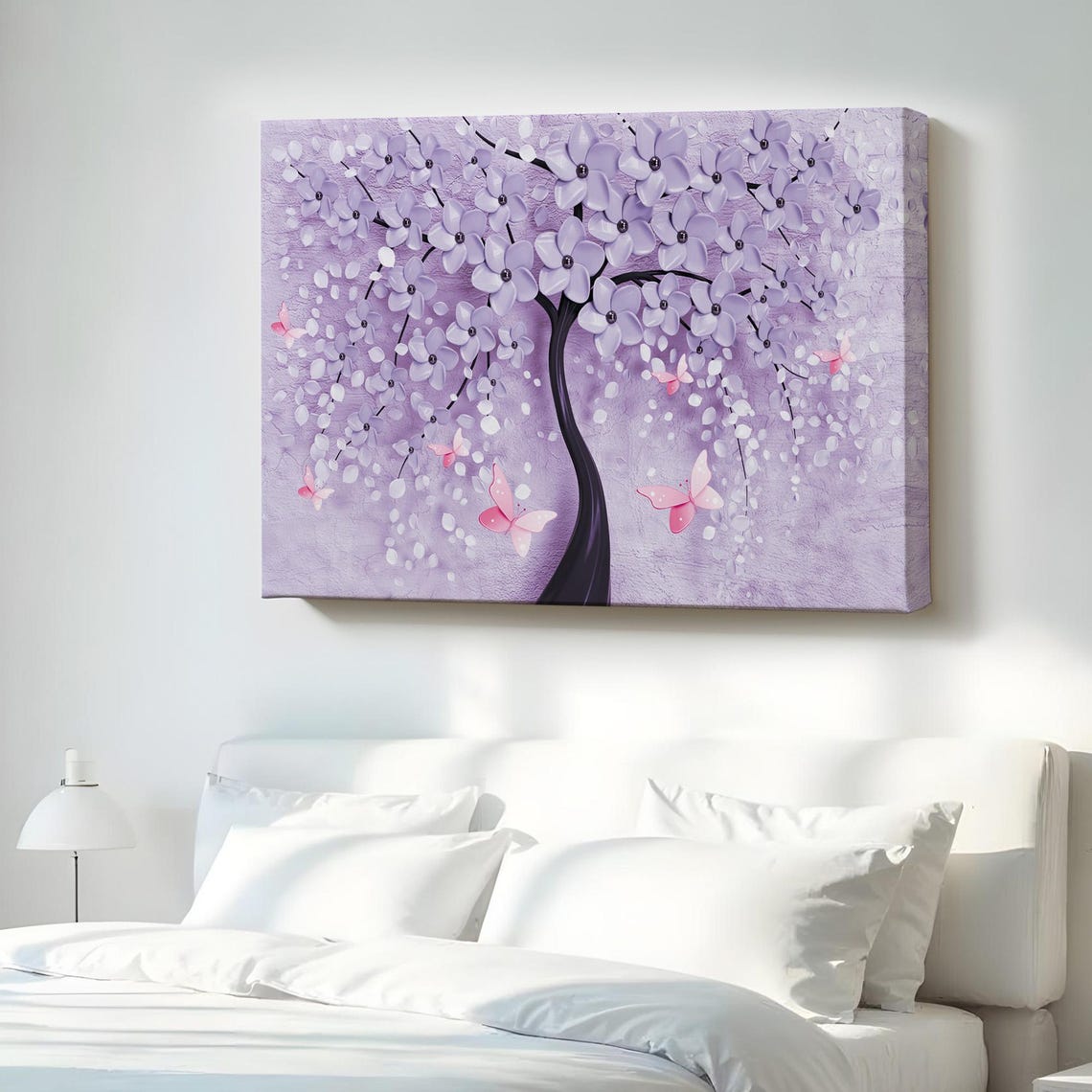 Lavender Flowering Tree Butterfly Purple Floral Canvas Style Wall Art