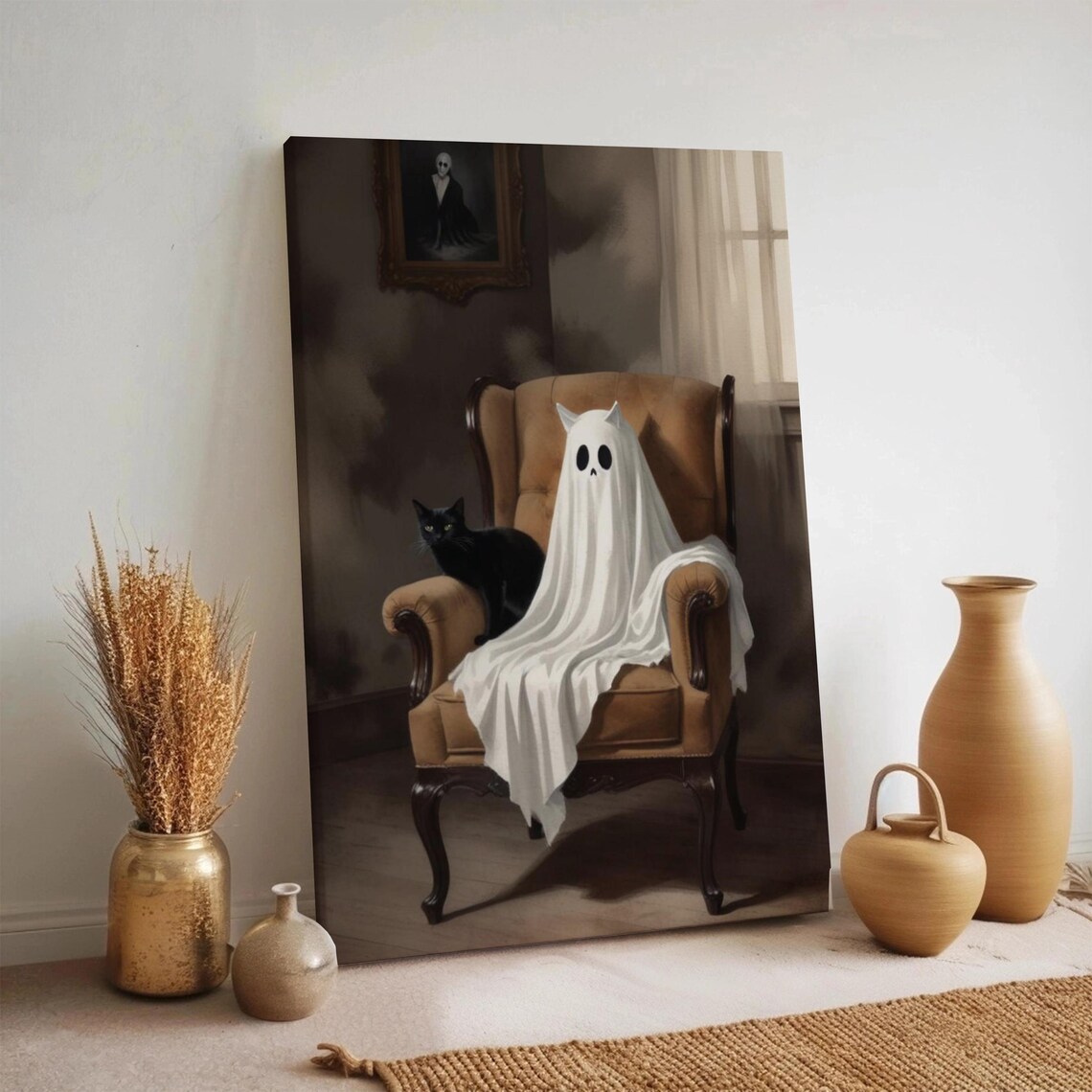 Cat Wall Art Gothic Cute Halloween Print Spooky Poster Witchcore Home Decor Black Canvas Creepy Gift