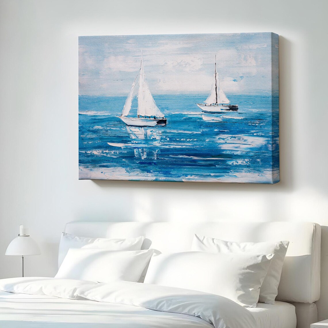 Two Sailboats Gliding Across a Sparkling Blue Sea Summer Sailing Poster