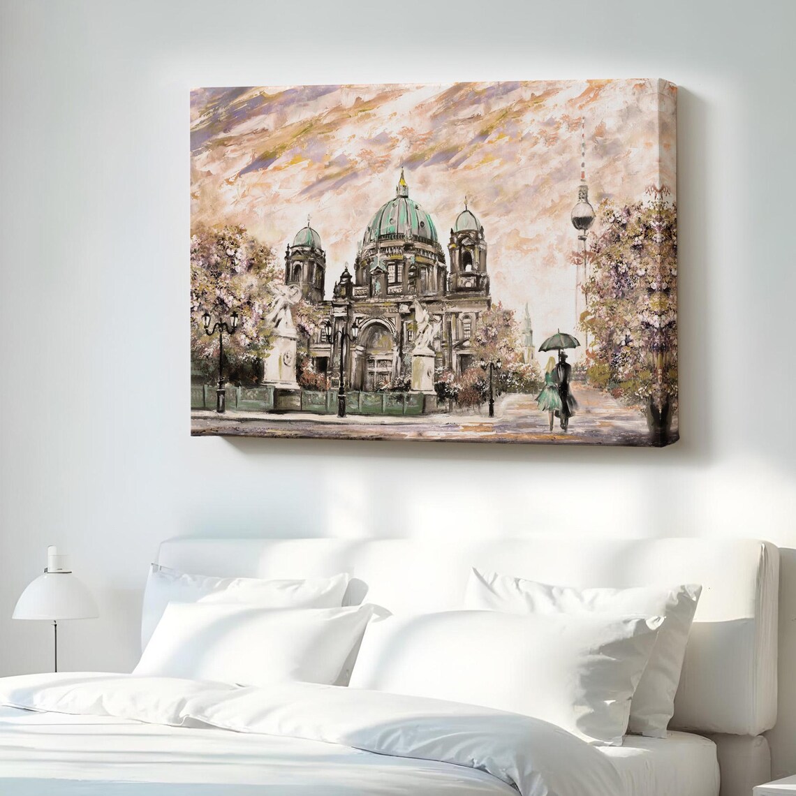 Berlin Cathedral Watercolor Romantic Rainy Street Scene Art Poster