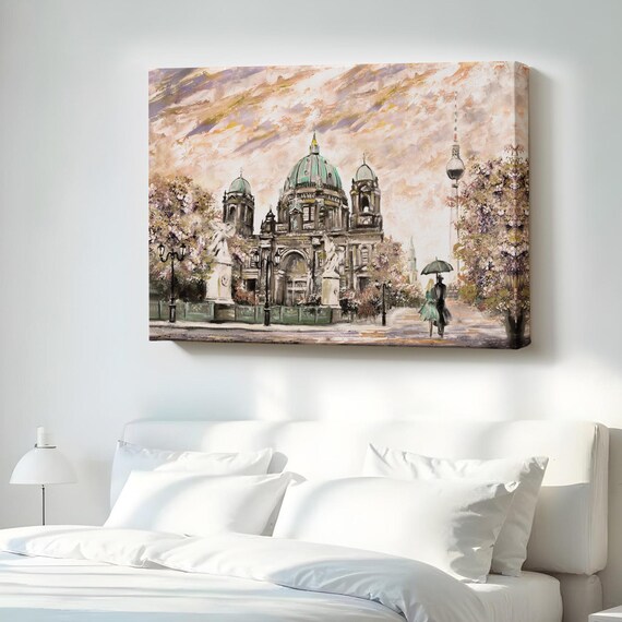 Berlin Cathedral Watercolor Romantic Rainy Street Scene Art Poster