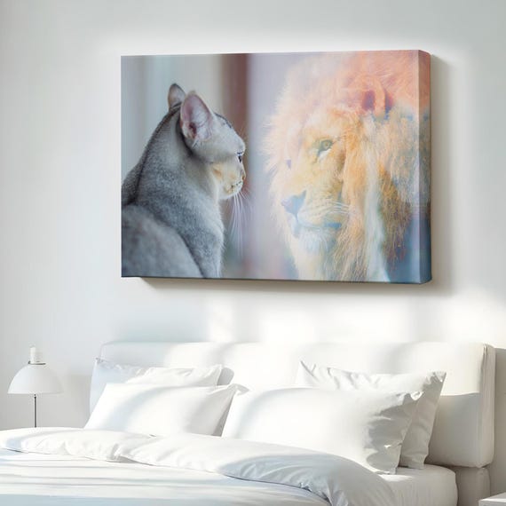 Cat Seeing Itself As Lion Inspirational Wildlife Reflection Print