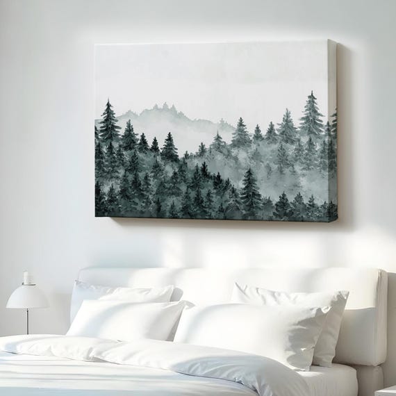 Watercolor Forest Landscape Decorative Canvas Wall Art Nature Decor Table