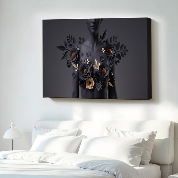 Decorative Woman Bust Wall Art Framed Canvas Surreal Modern Decor Housewarming Gift