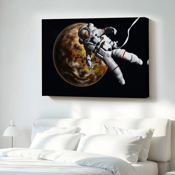 Astronaut With A Planet In The Background Canvas Wall Art Animal Decor Modern
