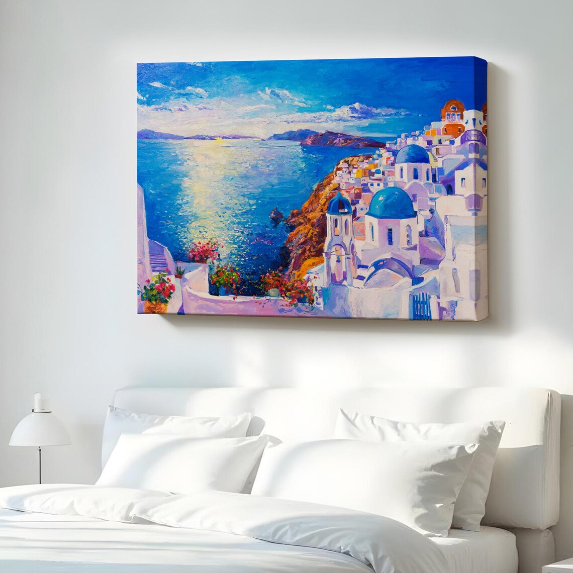 Greek Island Seaside Town Blue Domes White Houses Coastal Wall Poster