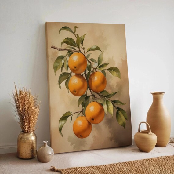 Orange Branch Watercolor Botanical Citrus Kitchen Vintage Style Poster
