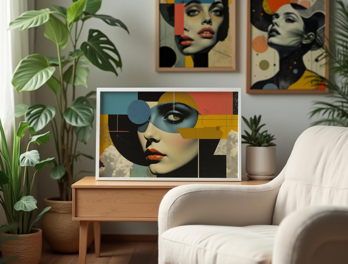 Mid Century Modern Geometric Woman Portrait Wall Decor Poster