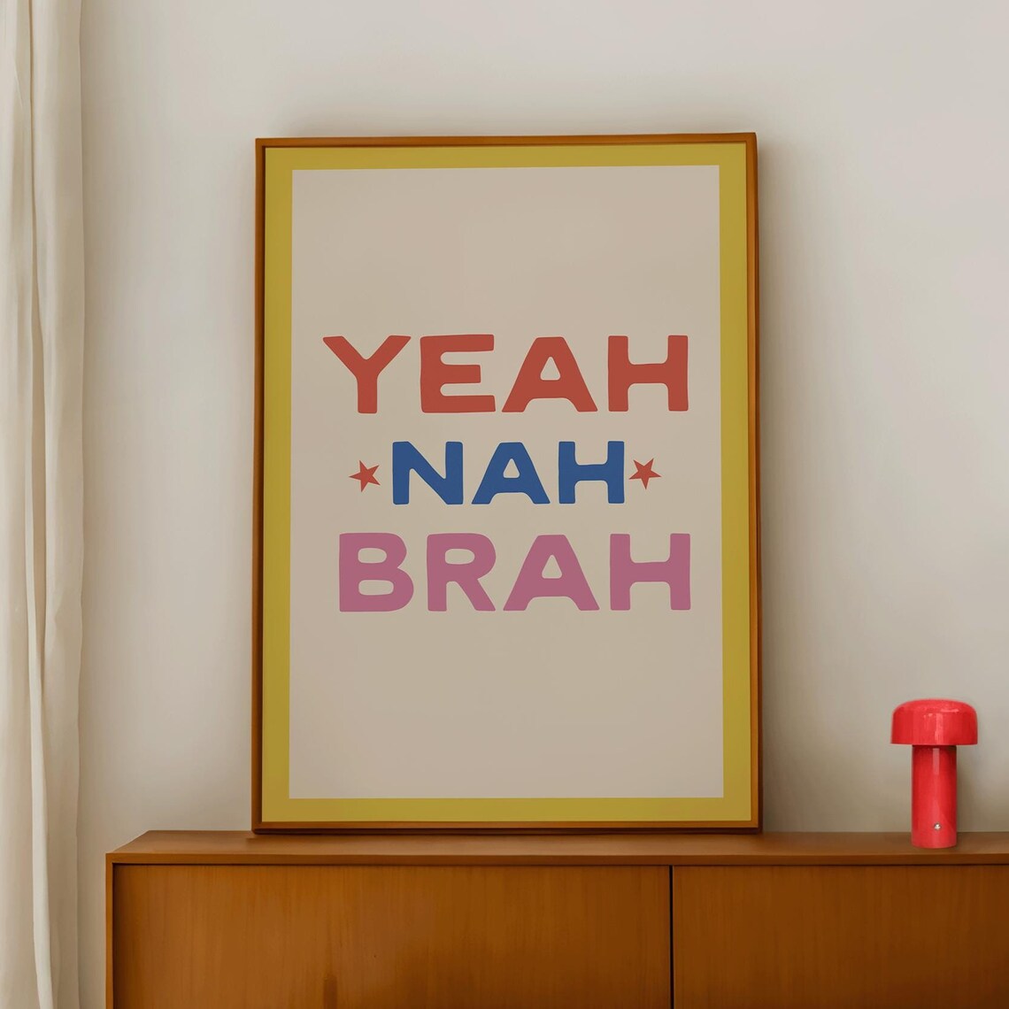 Yeah Nah Brah Aussie Slang Typography, Retro Poster