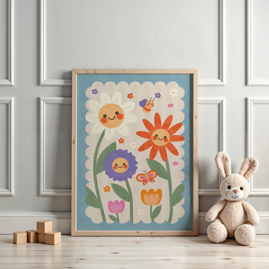 Smiley Flowers Retro Botanical Nursery Art Print - Image 3