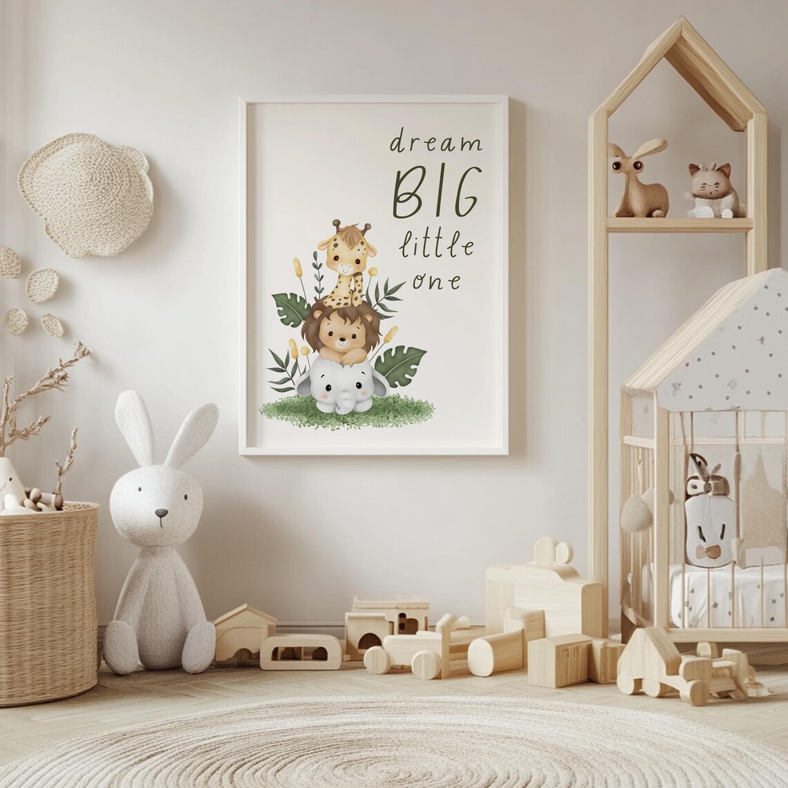 Dream Big Little One Safari Animals Giraffe Lion Elephant Nursery Wall Art - Image 4