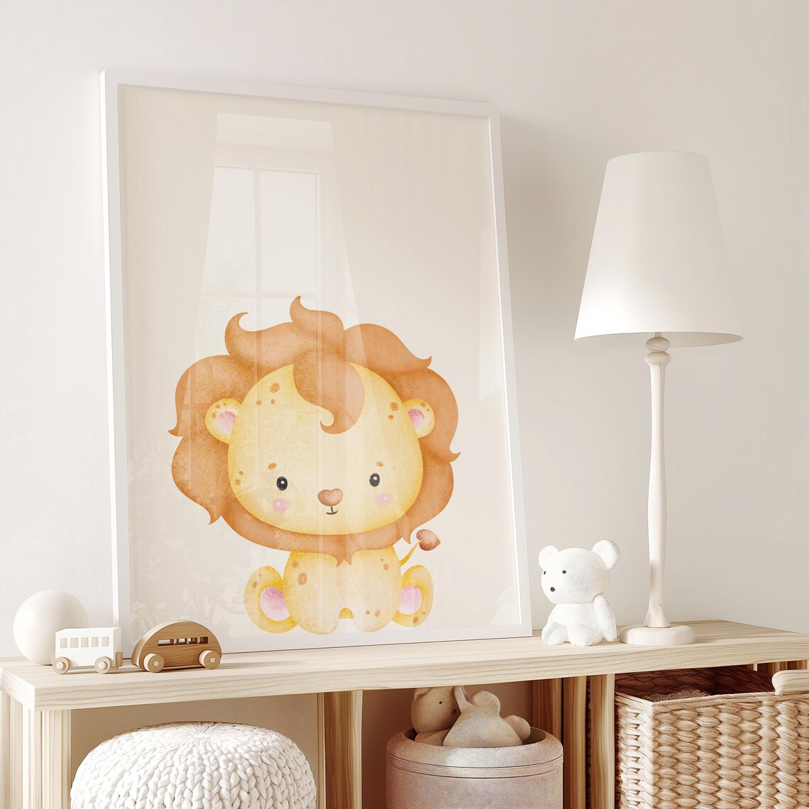 Cute Baby Lion Watercolor Portrait Safari Themed Nursery Poster - Image 2