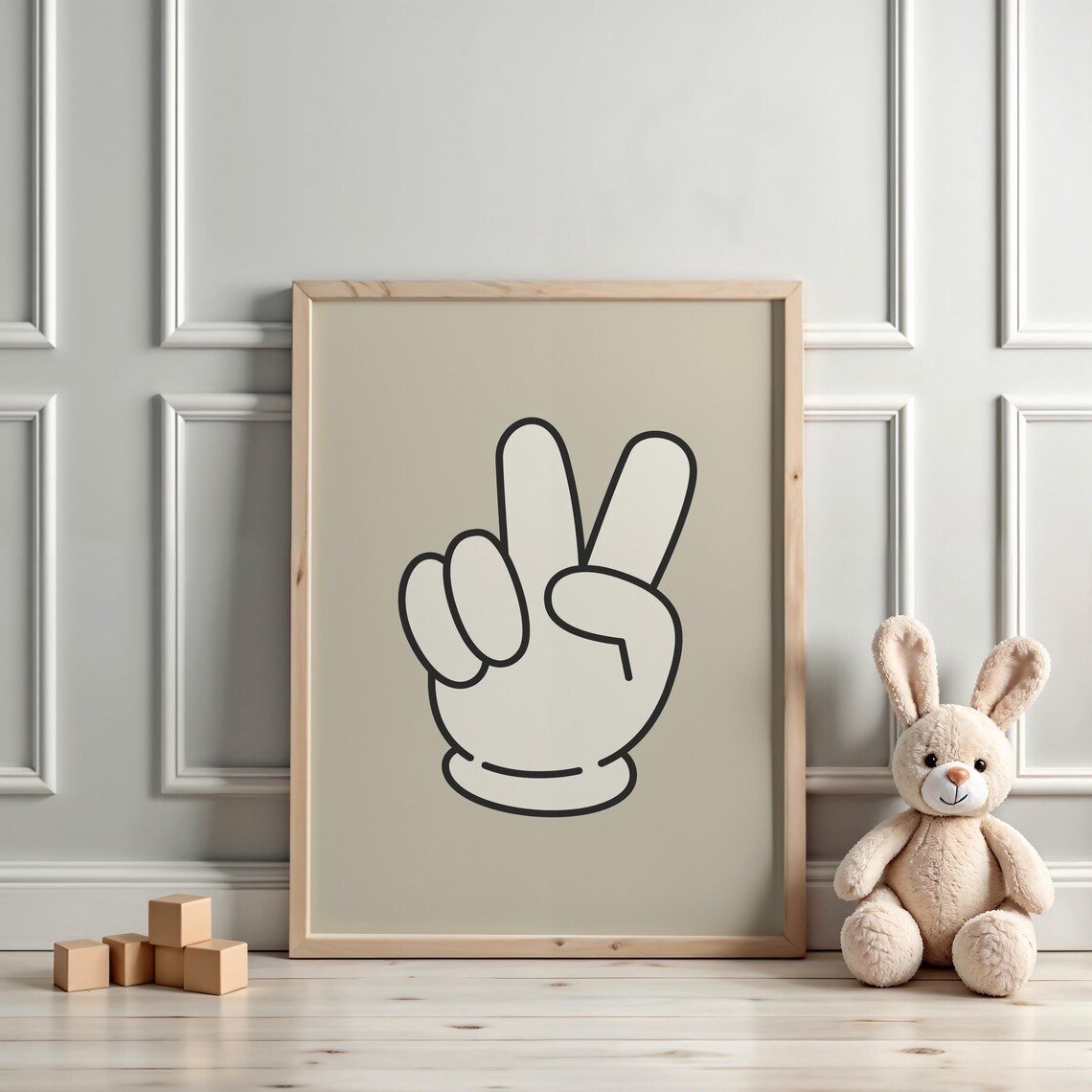 Retro Peace Sign Cartoon Hand Minimalist Nursery Wall Decor Poster - Image 5