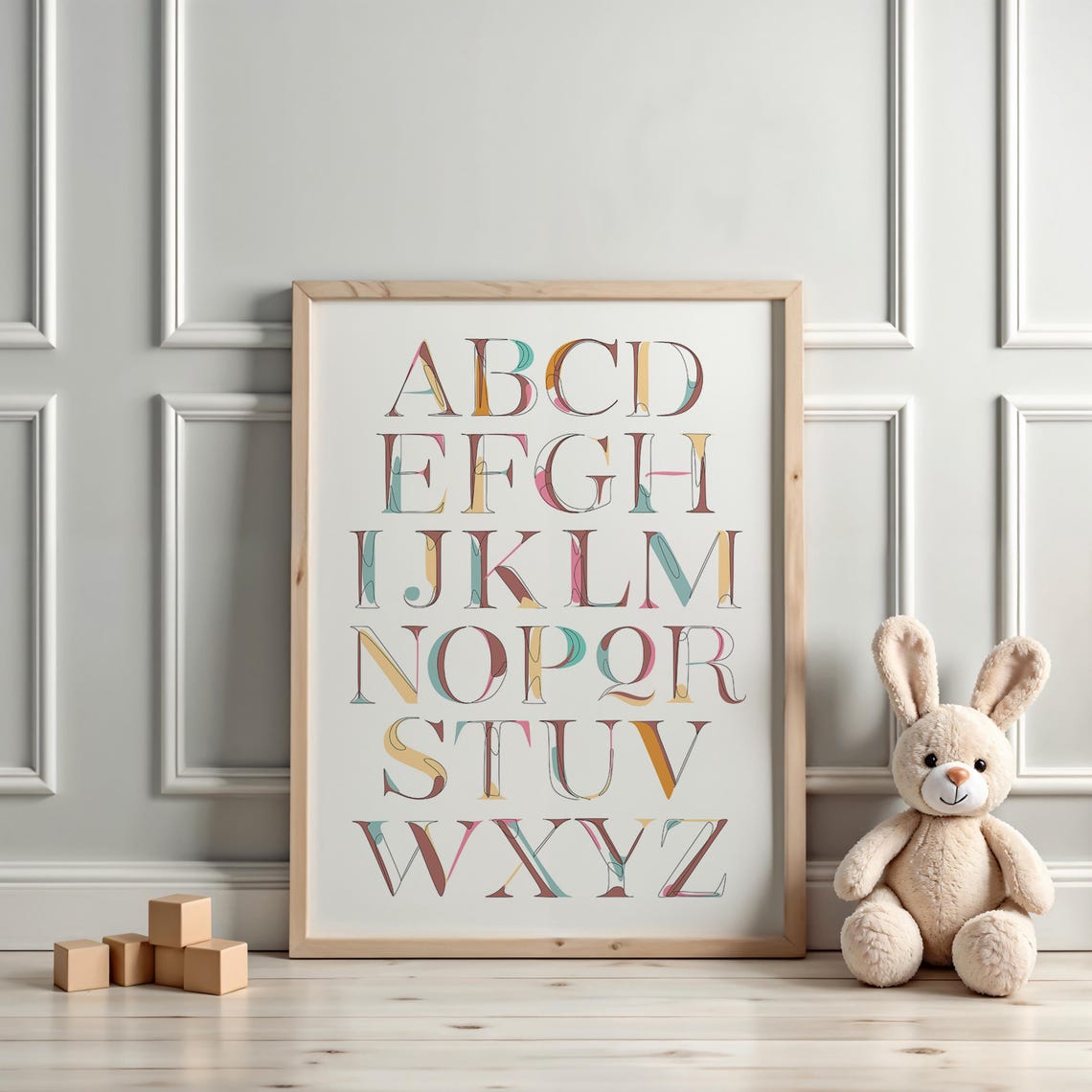 Colorful Hand-Painted Serif Alphabet A to Z Learning Art Poster - Image 3