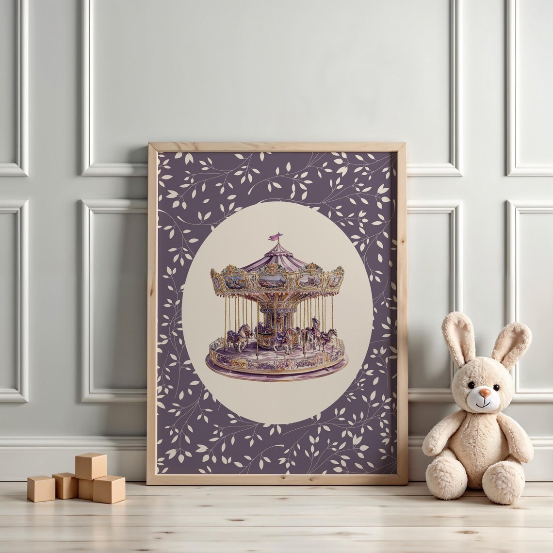 Vintage Purple Carousel Merry-Go-Round Oval Vignette Art Poster - Image 3