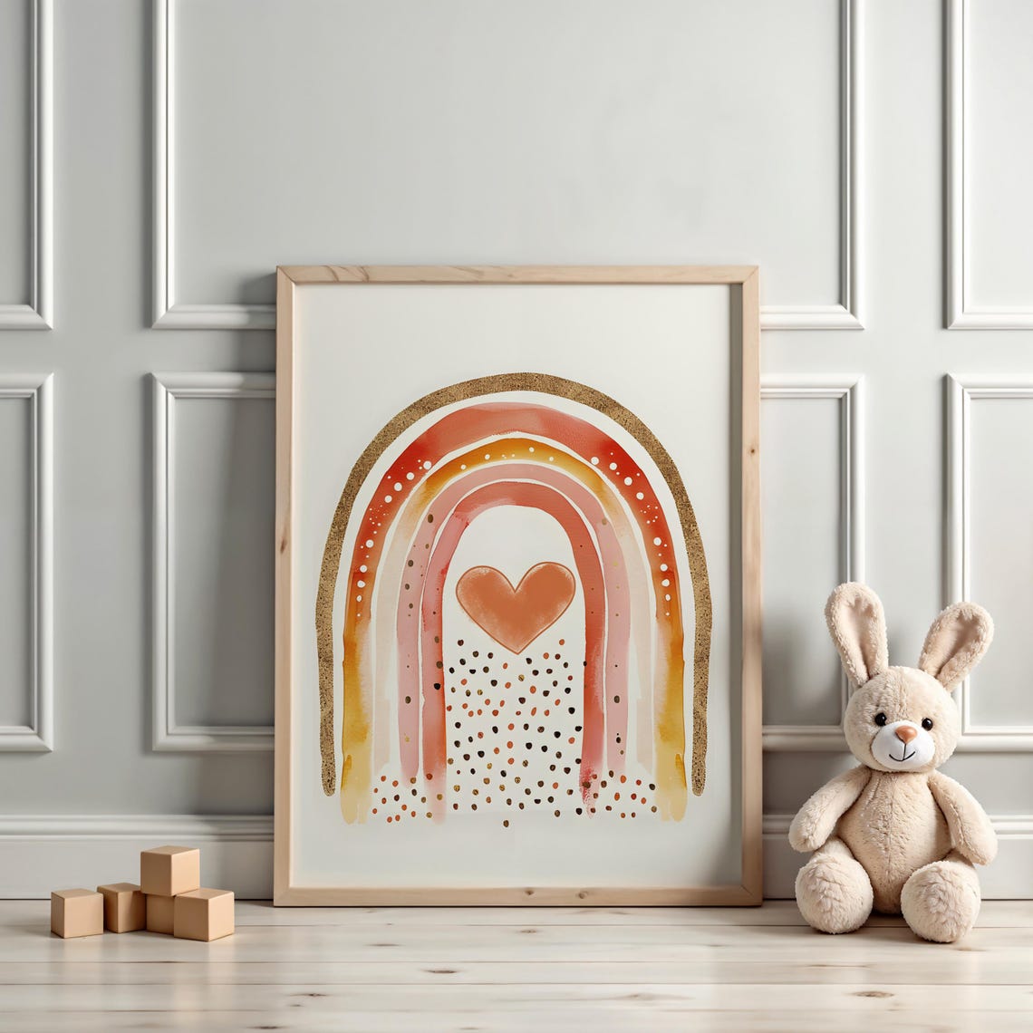 Boho Rainbow Heart Wall Art Warm Tones For Nursery Kids Room Decor - Image 3