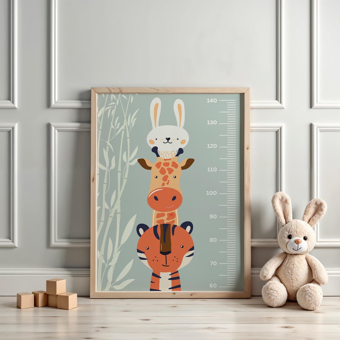 Stacked Giraffe Tiger Rabbit Height Chart Kids Growth Ruler Poster - Image 3