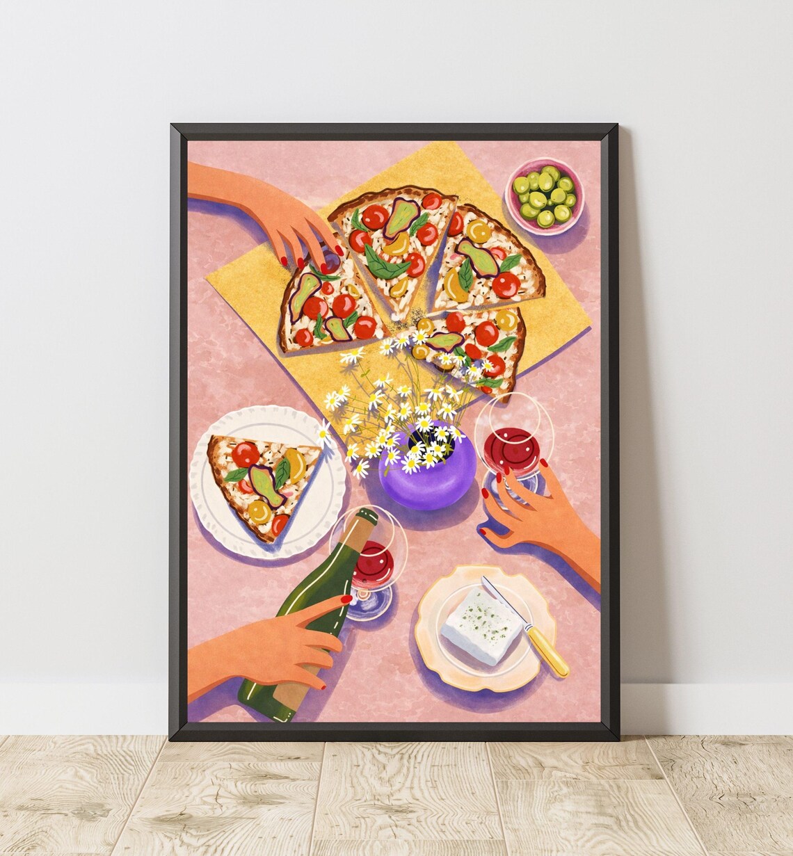 Colorful Pizza Party Kitchen Decor Poster