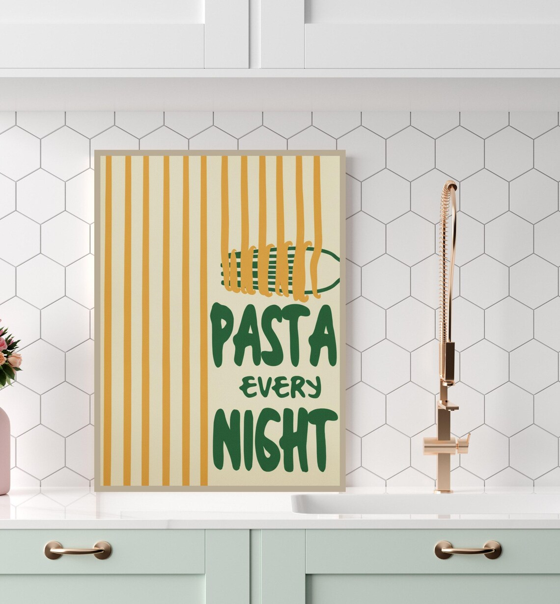 Pasta Every Night Retro Kitchen Art Print