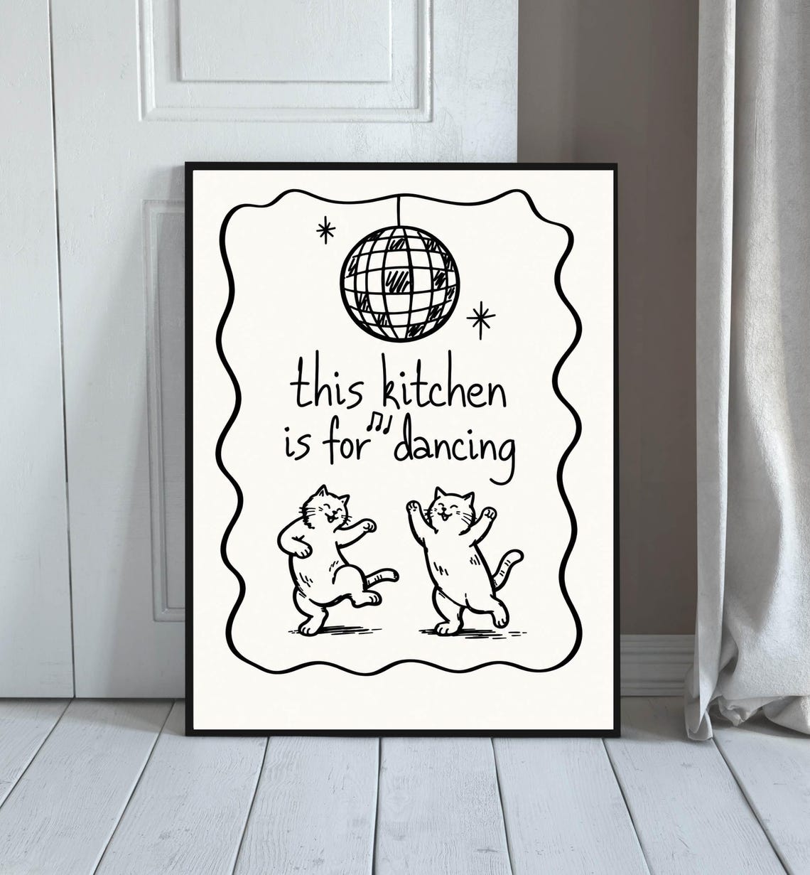This Kitchen Is For Dancing Funny Quote Sign Wall Print Cat Decor Minimalist Poster