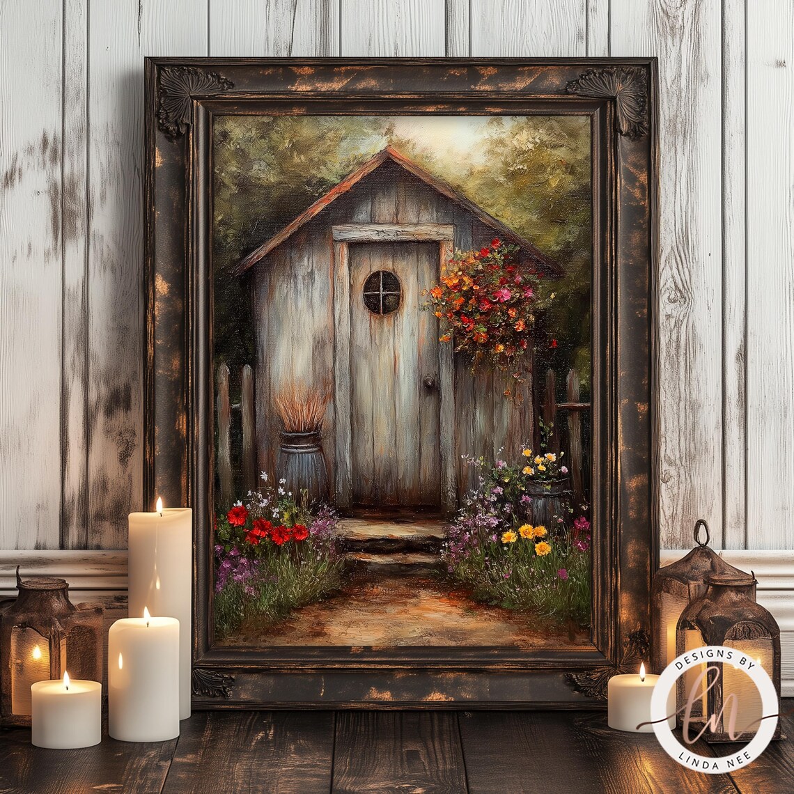 Rustic Garden Shed Painting, Farmhouse Cottagecore Art Print