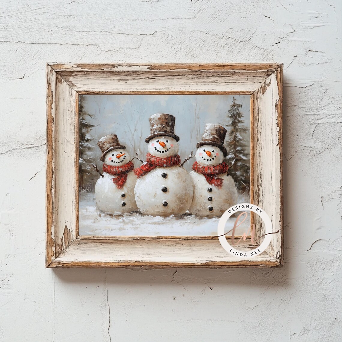 Vintage Snowman Family Christmas Art Print, Farmhouse - Image 4