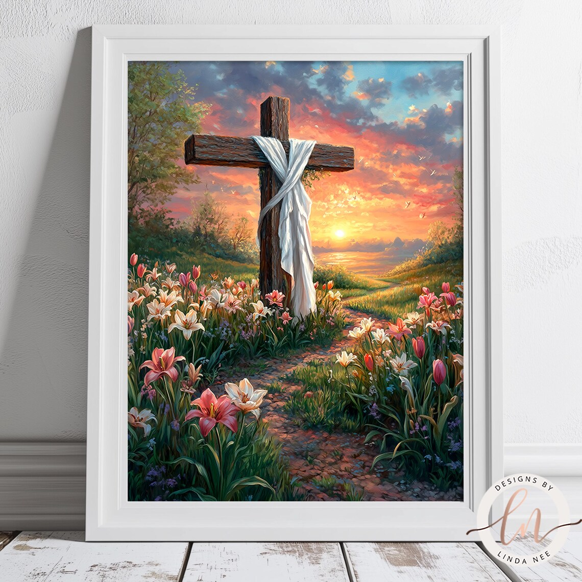 He Is Risen Easter Cross Resurrection Oil Painting - Image 2