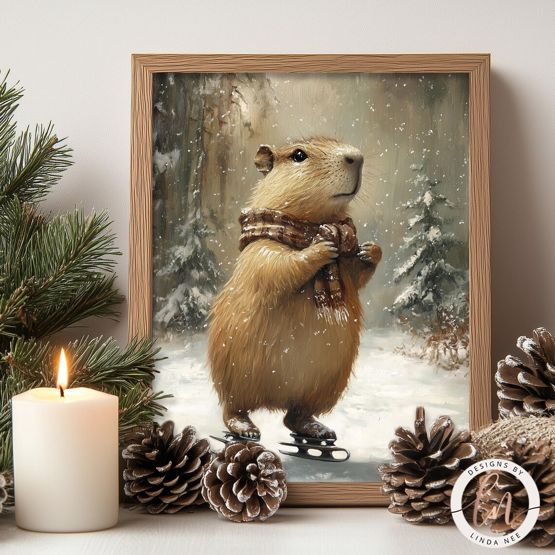 Capybara Cute Winter Woodland Animals Art Print