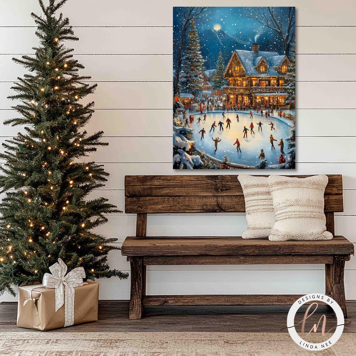 Winter Skating Rink Vintage Christmas Art Print - Image 3