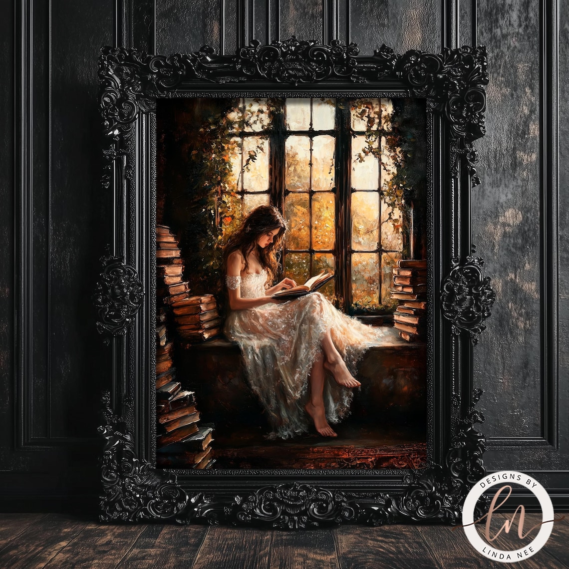 Vintage Victorian Woman Reading, Dark Academia Art Print