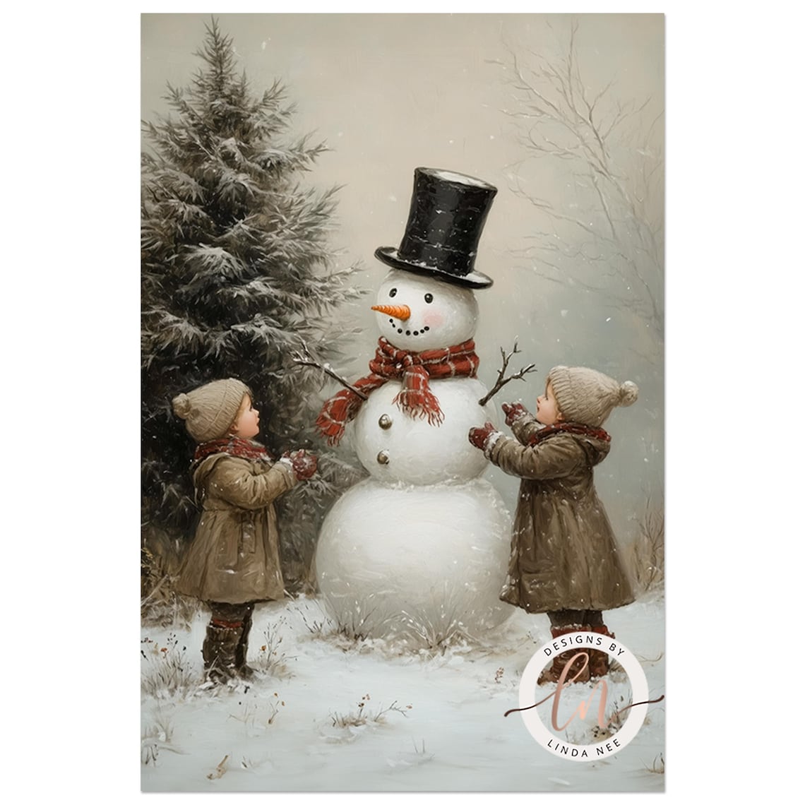 Vintage Snowman Christmas Art Print, Farmhouse Winter - Image 4