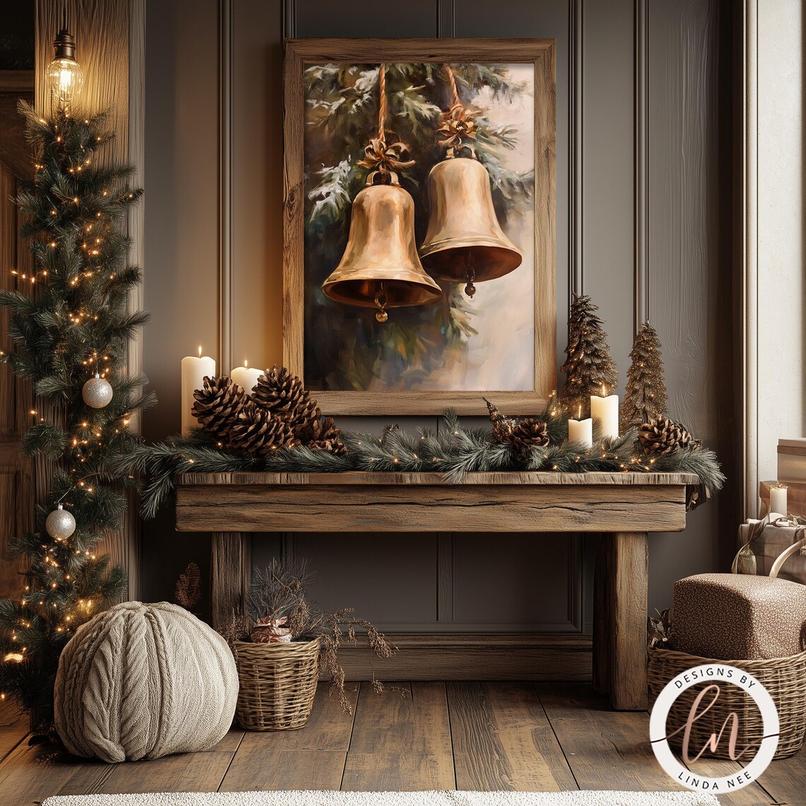 Vintage Christmas Jingle Bells Print Christmas Brass Bells Wall Art Holiday Decor Oil Painting Print Winter Print Dark Academia 6 Xms055 - Image 3