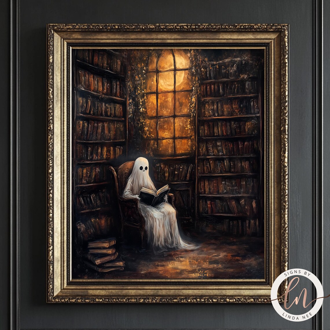 Vintage Library Ghost, Dark Academia Spooky Poster