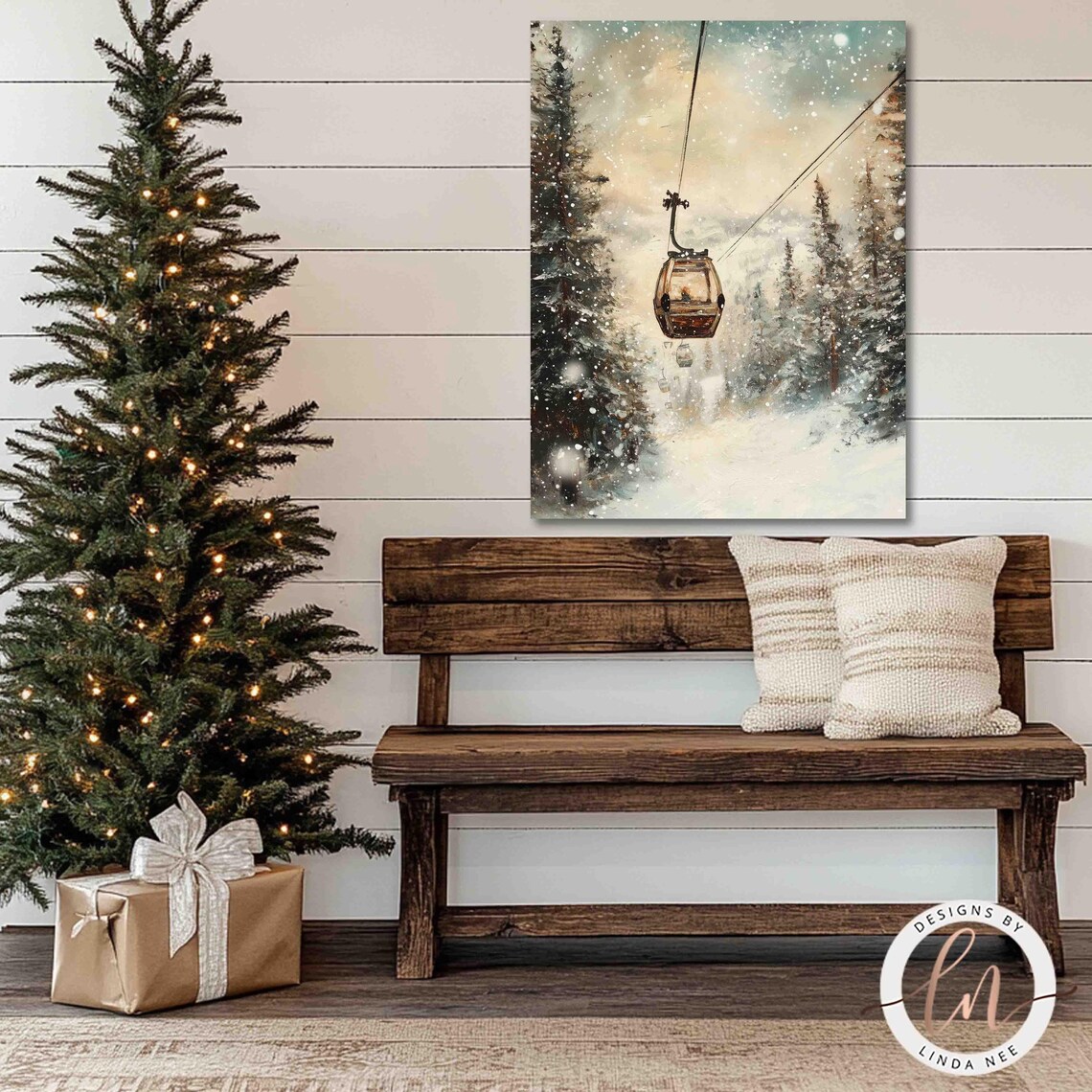 Vintage Gondola Ski Lift Christmas Art Print - Image 4