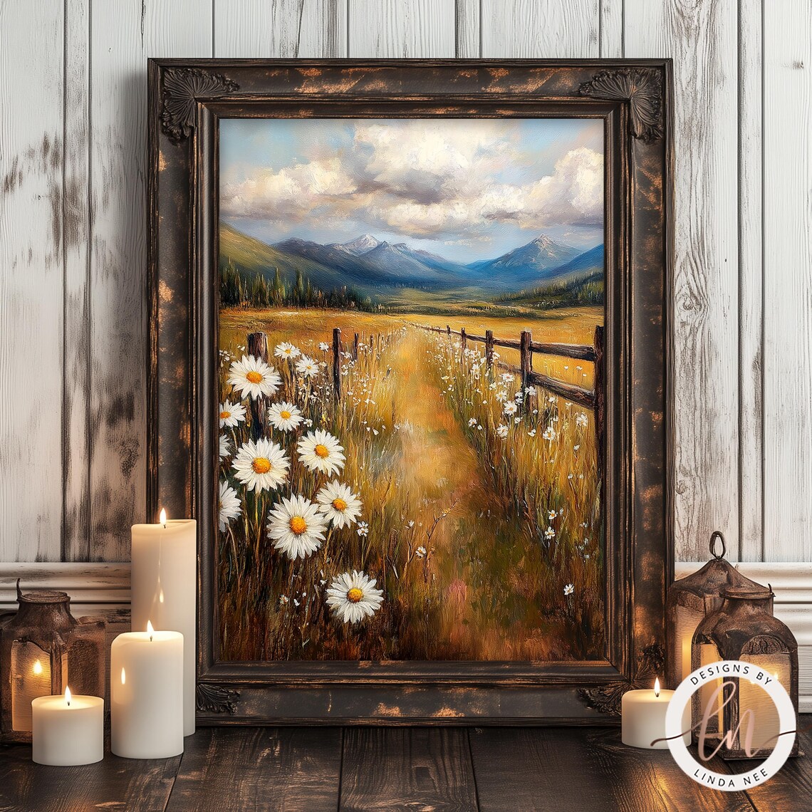 Rustic Meadow Landscape, Wild Daisies Art Print - Image 5