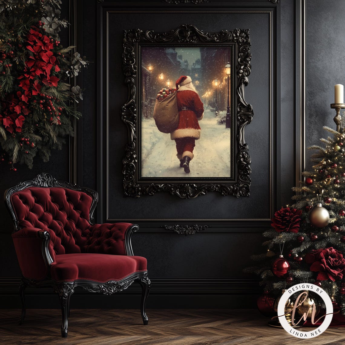 Santa Claus Is Coming To Town Print Vintage Christmas Wall Art Santa Oil Painting Print Victorian Dark Academia Winter Holiday 6 Xms037 - Image 4