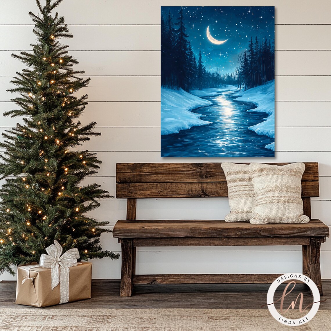 Winter Moon Dark Forest Art Print, Gothic Night Sky - Image 3