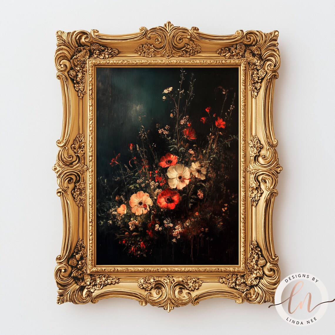 Dark Floral Painting, Vintage Moody Wall Art Print - Image 3