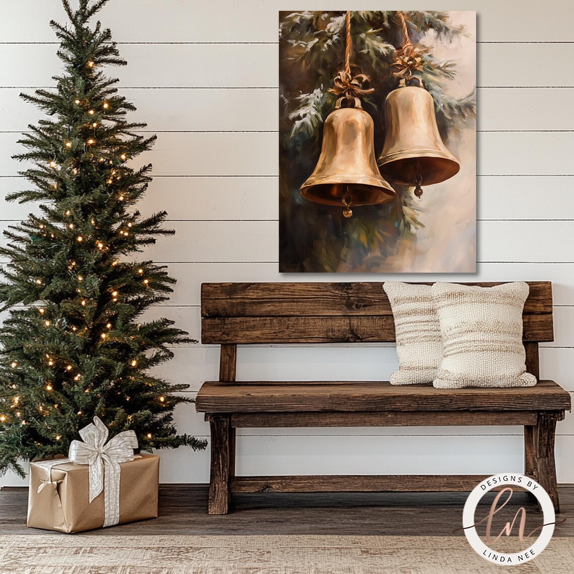 Vintage Christmas Jingle Bells Print Christmas Brass Bells Wall Art Holiday Decor Oil Painting Print Winter Print Dark Academia 6 Xms055 - Image 2